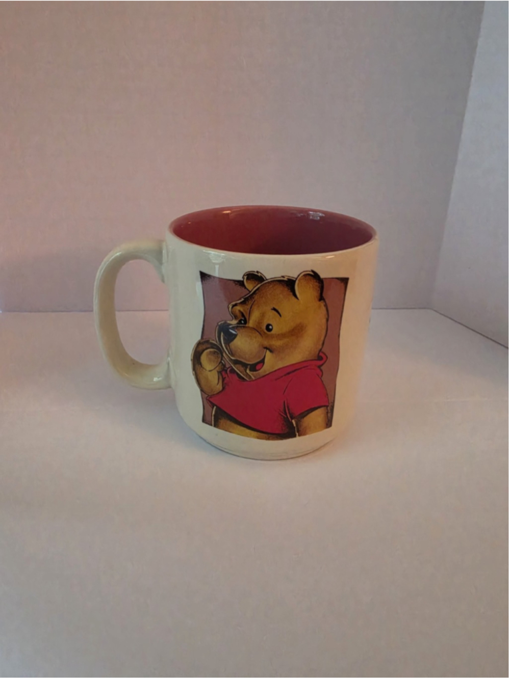 Vtg Disney Winnie the Pooh Coffee Mug Classic Bear Pink Interior 90’s 8oz